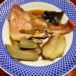 赤魚と菊芋とゴボウの煮付け。